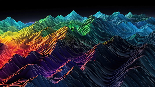 收益模式背景图片_抽象技术 3D 景观充满活力的多色未来山脉