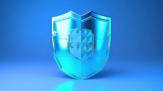 蓝色背景的 3D 渲染与用于文件上传的互联网安全防护罩