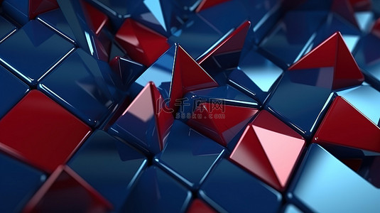 以抽象三角形为特色的 3D 光泽几何背景插图