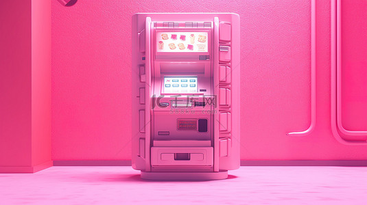 双色调风格 3D 渲染卡通 atm 存款机粉红色描绘商业技术概念