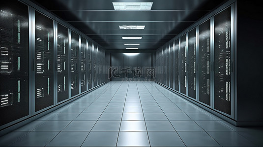 硬件系统背景图片_3D 渲染房间中的服务器场