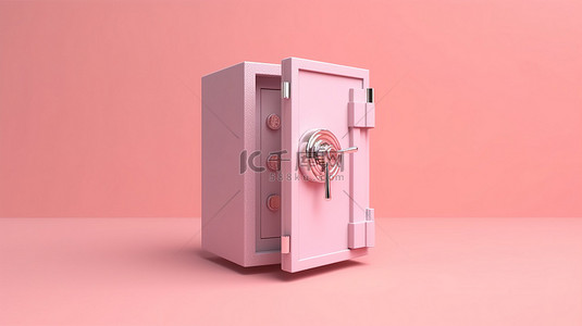 时尚柔和的保险箱，用于在 3D 渲染插图中保护和节省金钱