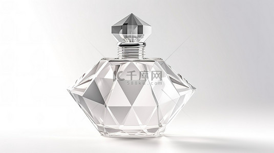 纯白色背景 3D 设计中的菱形现代白色香水瓶