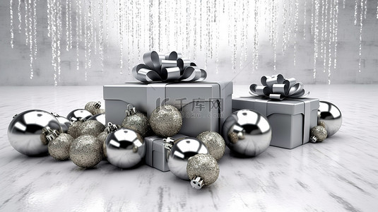 灰色色调的 3d 圣诞礼品盒