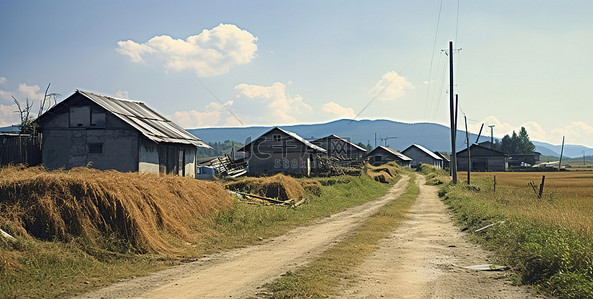 土路上的村庄