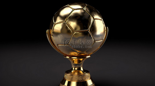 带有嵌入式剪切路径的独立金色足球奖杯的 3D 渲染
