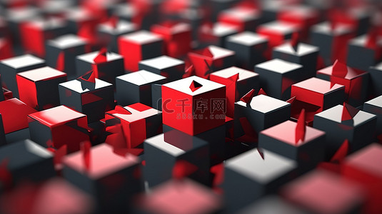 免费个人简历背景图片_带有箭头的独特立方体的插图，一个红色箭头立方体和其他带有黑色箭头的立方体 3D 渲染