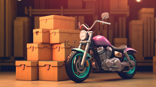 物品盒背景图片_携带物品盒的摩托车 3D 渲染和插图图像
