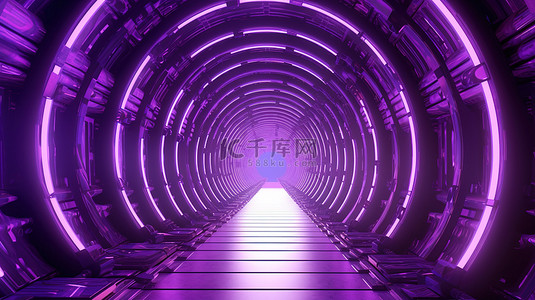 科幻紫色隧道以令人惊叹的 4k 超高清和 3D 插图呈现