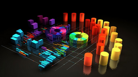 3D 渲染中的一组图表和图表元素