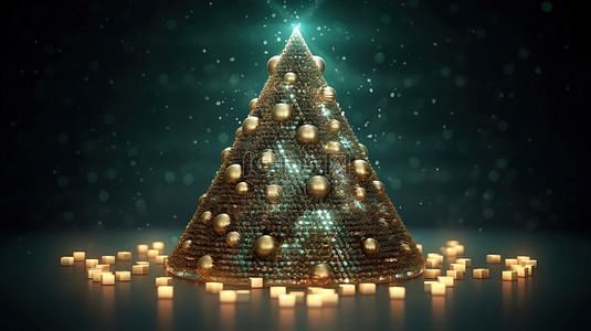 用卡尔达诺 3d 渲染装饰的节日加密圣诞树