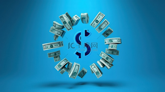 积分兑换长图背景图片_回收美元兑换货币和美元汇率箭头围绕蓝色背景 3D 图像上的图标