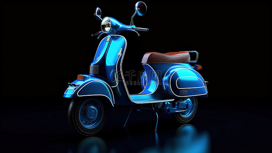 黑色背景下 3D 体积照明的电动或经典蓝色复古摩托车