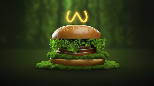 3d 森林形状的 wifi 信号符号与提供免费 wifi 的餐厅的概念汉堡隔离