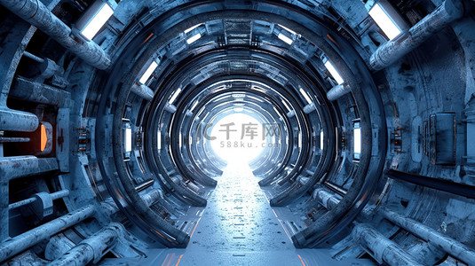 具有抽象背景的 3d 渲染科幻隧道