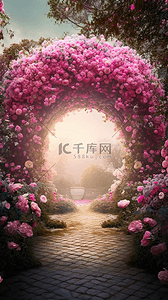 花卉植物花园拱门浪漫卡通梦幻广告背景