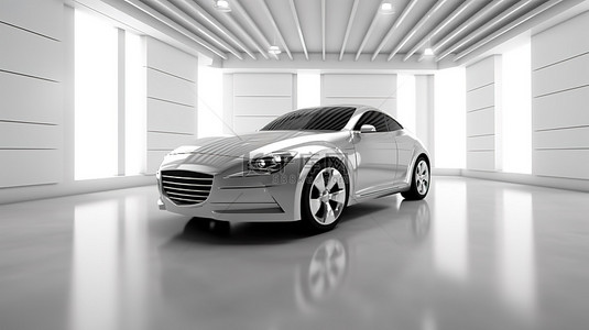 我的个性化设计，一辆在工作室环境中拍摄的银色汽车，以 3D 形式拍摄