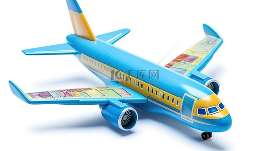 卡通登机牌背景图片_乘坐时尚的玩具飞机起飞，白色背景的登机牌