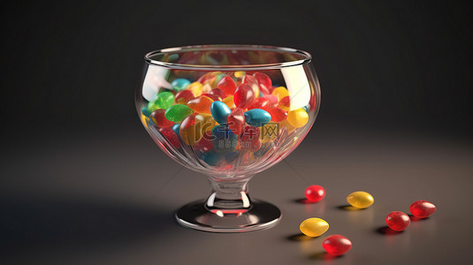 通过 3D 渲染在透明玻璃中展示的各种甜点
