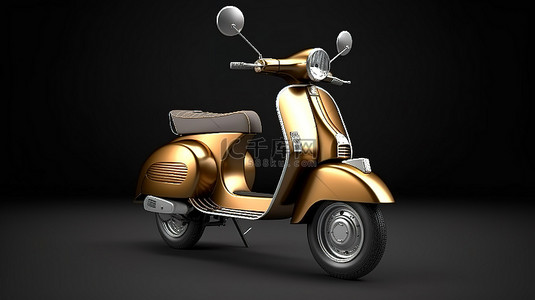 灰色背景下金色经典欧洲摩托车的 3D 渲染
