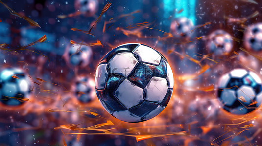 联赛或锦标赛比赛背景下足球或足球的 3D 插图