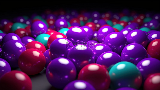 紫色背景上以 3D 渲染的电池周围的一簇彩色球