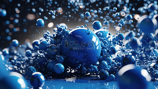 科技动态球背景图片_蓝色抽象空间中混沌球体和飞行粒子的动态 3D 渲染