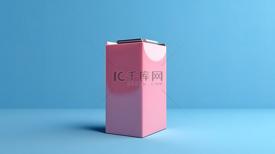 提手纸盒背景图片_双色调风格粉色牛奶或果汁纸盒的蓝色背景 3D 渲染