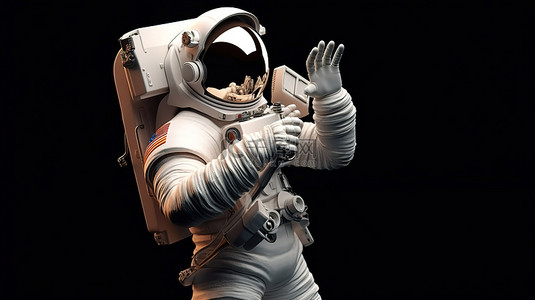 3D 渲染的宇航员在说明性设计中捕捉自拍照