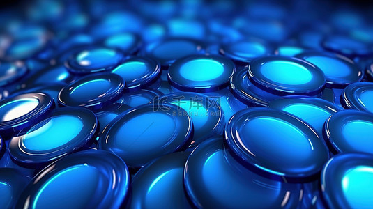 商业背景的抽象蓝色圆圈图案的豪华霓虹灯动态 3D 插图
