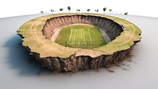 出遊背景图片_空的板球场地与切出的地球的 3D 插图