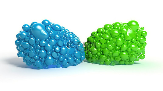 绿色气泡框背景图片_白色背景上孤立的绿色和蓝色气泡消息的 3d 渲染