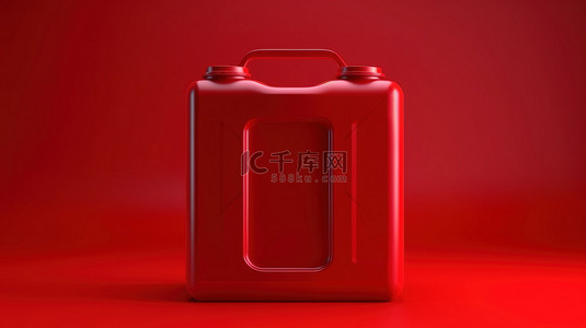 牛奶包装红色背景图片_红色塑料加仑的 3D 渲染，在充满活力的红色背景上带有空白包装
