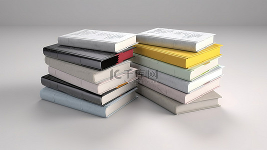 在白色背景上以 3d 形式堆叠的空白书籍封面