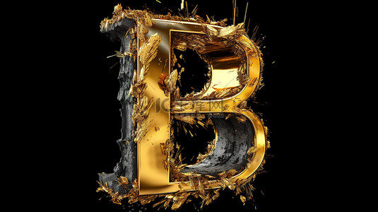 金色宝藏以损坏的黑色字母 b 亮相，非常适合印刷和字母设计
