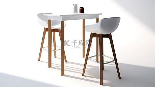 当咖啡遇上茶背景图片_时尚的酒吧设置在白色背景 3D 渲染图像上，配有现代桌椅