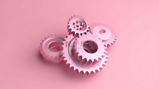 配置優惠券背景图片_最小卡通风格 3D 渲染工程团队合作概念的插图，粉红色背景上带有等距三齿轮图标