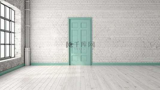 门地板背景图片_时尚的白色门和薄荷砖墙在当代阁楼 3d 渲染