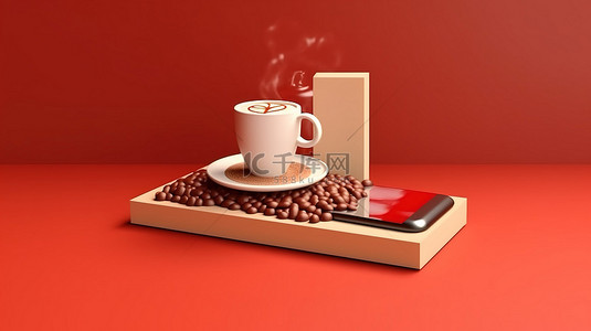 丢外卖盒背景图片_基于智能手机的咖啡订购获取外卖或在线交付3D 渲染