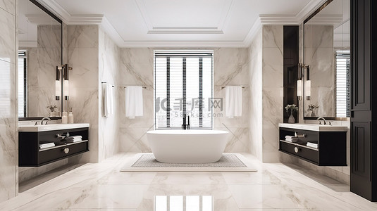 旅馆房间背景图片_酒店房间的豪华浴室内饰 3d 渲染与优雅的浴缸