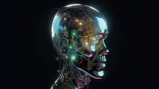 人头mg背景图片_抽象社交媒体营销全息图中的未来机器人头在不和谐上