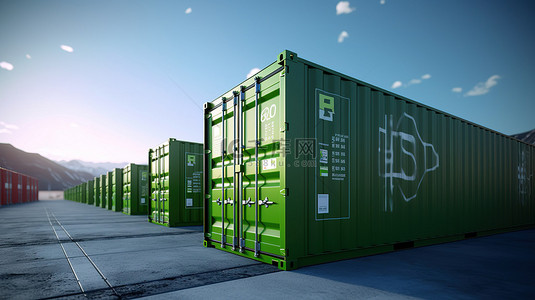 电力能源背景图片_用回收的集装箱3D渲染建造的革命性能源存储设施