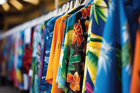 夏威夷市场人体模型上的彩色夏威夷衬衫