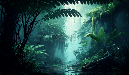 雨中森林叶子植物树木自然生态景观