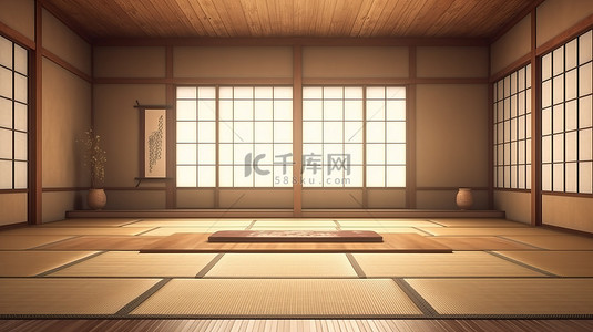简约的日式房间，配有 3D 榻榻米设计