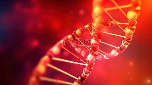 具有 DNA 结构的抽象红色背景的 3d 插图