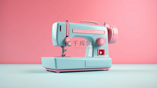 蓝色背景下粉红色调的现代缝纫机 3d 生成