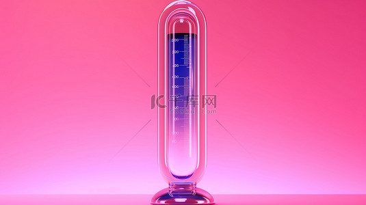 粉红色背景与双色调蓝色天气玻璃温度计 3d 渲染