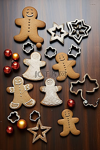 圣诞节木板背景图片_木板上的圣诞饼干和装饰品