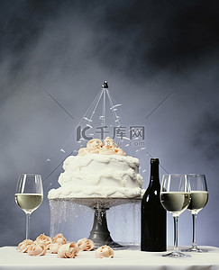 小黑礼帽背景图片_一个蛋糕，上面有蛋糕礼帽和一杯酒